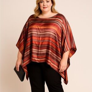 Ashley Stewart Striped Satin Poncho Blouse Plus Size 1X–3X Dolman Sleeve Fall